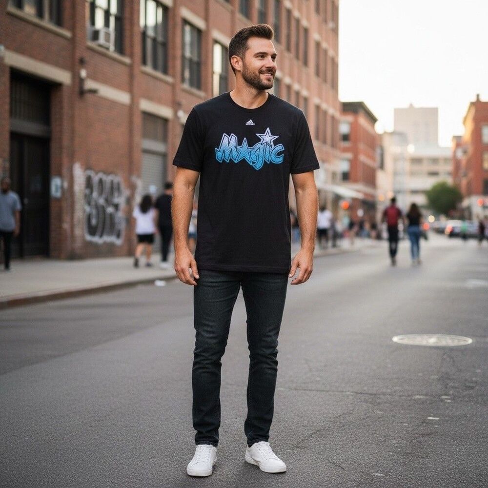 adidas Orlando Magic T-Shirt Mens 2XL Black Blue NBA Graphic Logo Print - Picture 2 of 7